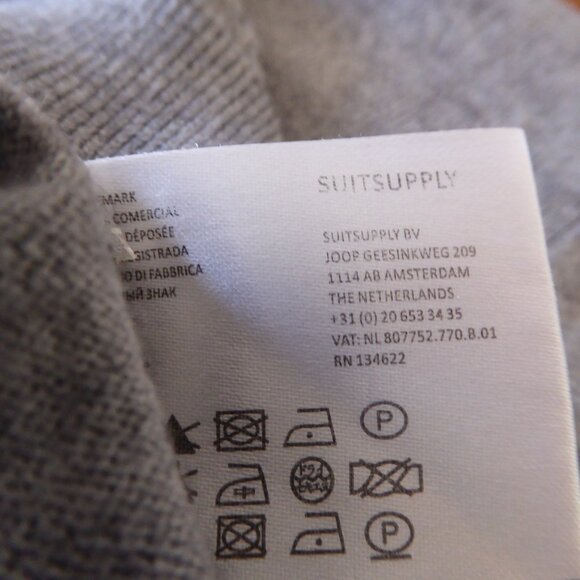 SuitSupply Gray V-neck Cotton Cashmere Long Sleeve Lightweight Sweater Top M - Picture 7 of 7